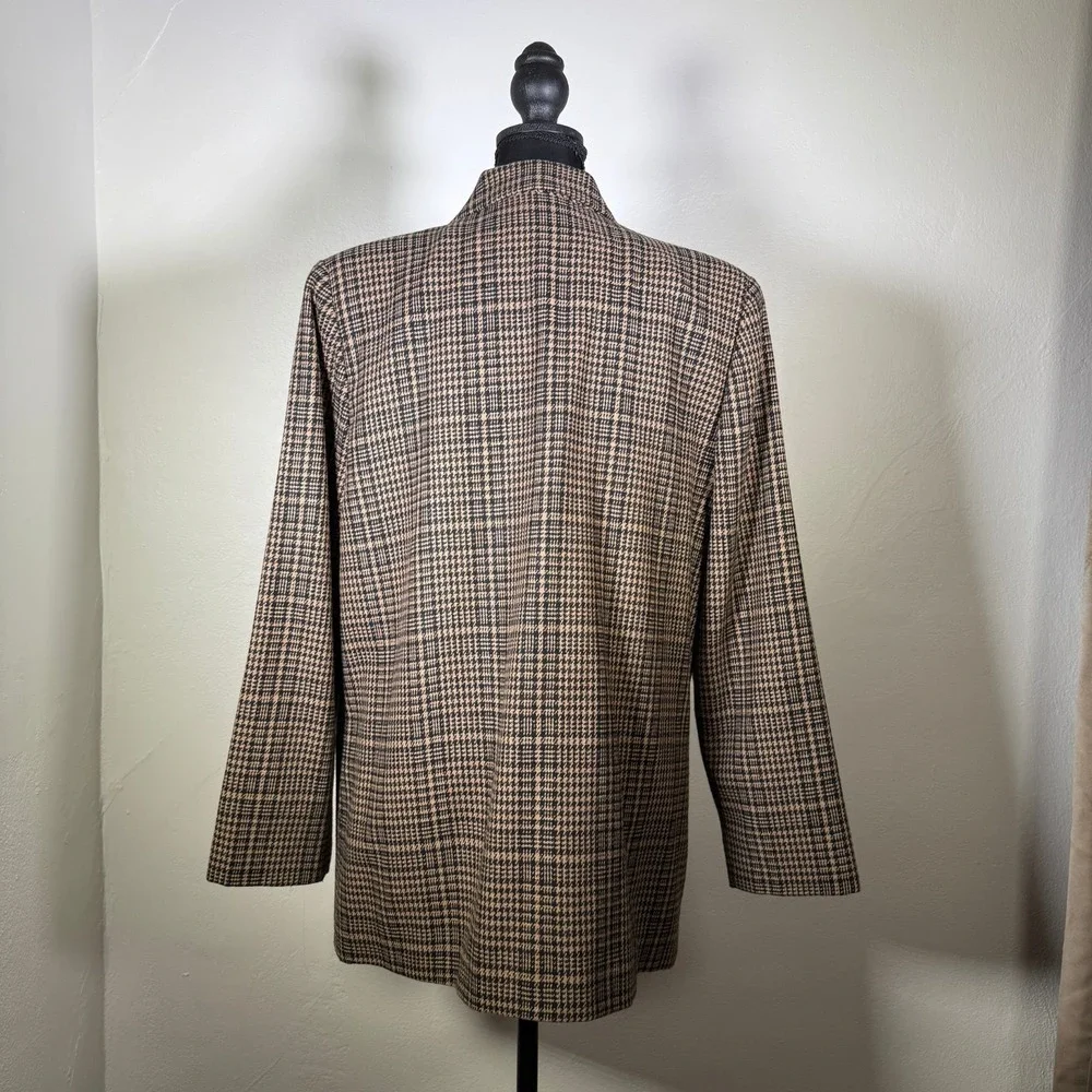Vintage Sag Harbor Blazer Womens 14 Brown Black Houndstooth Academia Wool Grunge